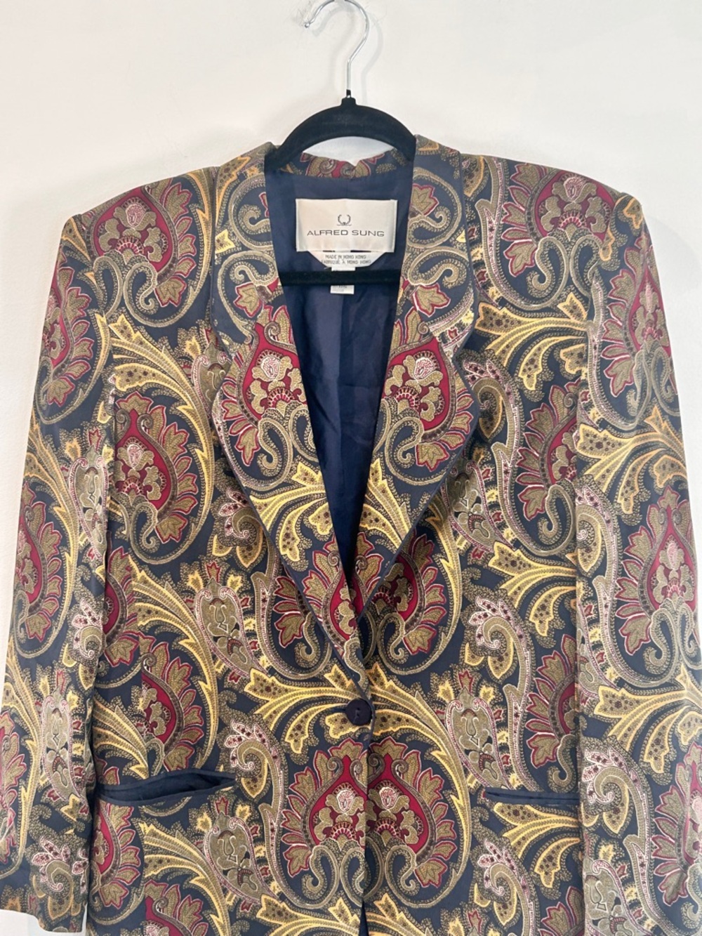 Alfred Sung 90s 100% Silk Paisley Oversized Blazer Size 6 - Picture 4 of 10